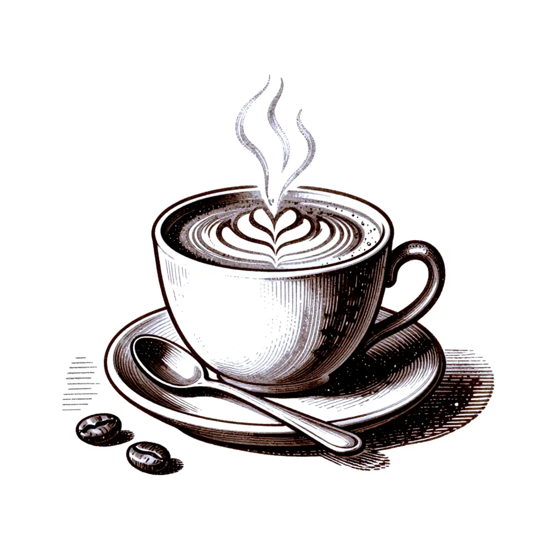 Grabado de una taza de capuchino humeante